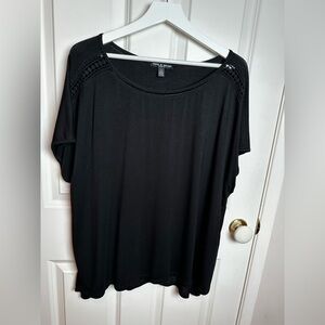 Cable & Gauge Black Crochet Accent Blouse